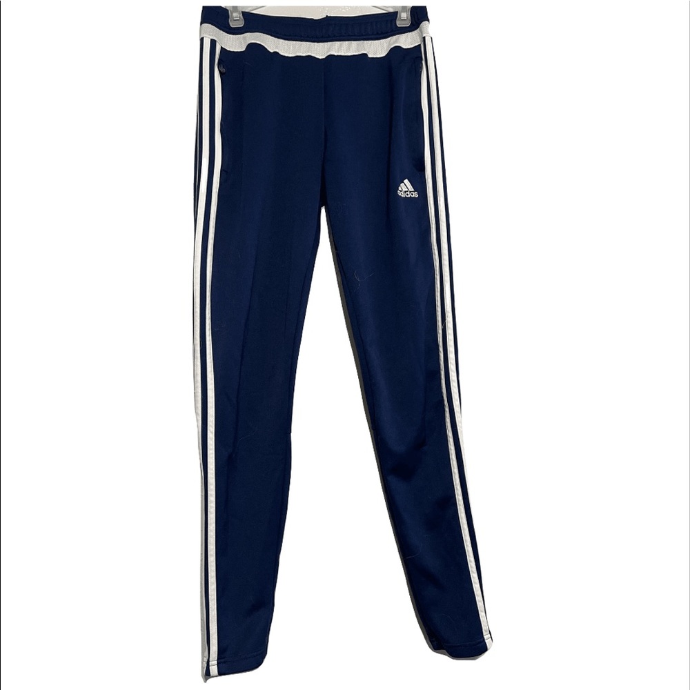 Navy Adidas Soccer Pants with White Stripes